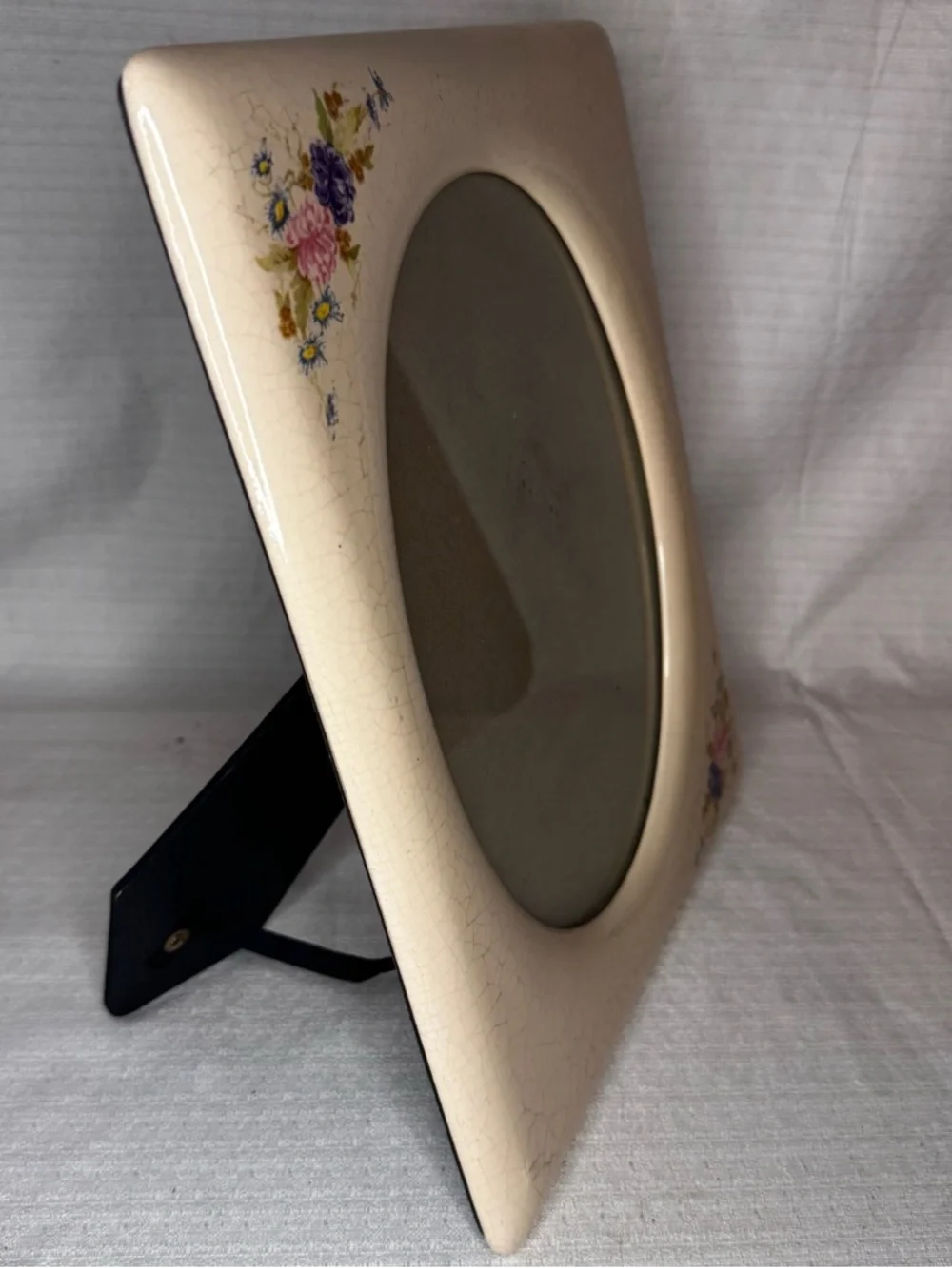 Vintage Floral Ceramic Frame 8x10 Crackle Cream Cottage